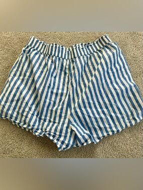 Madewell Striped Blue and White Women’s Elastic-Waist Shorts